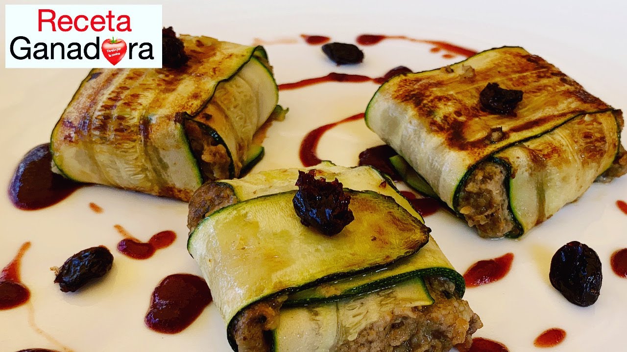 Deliciosos rollitos de calabacín con queso feta y espinacas en irresistible vino tinto